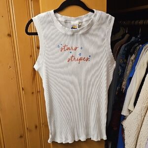 White Sleeveless Top with Embroidered Design